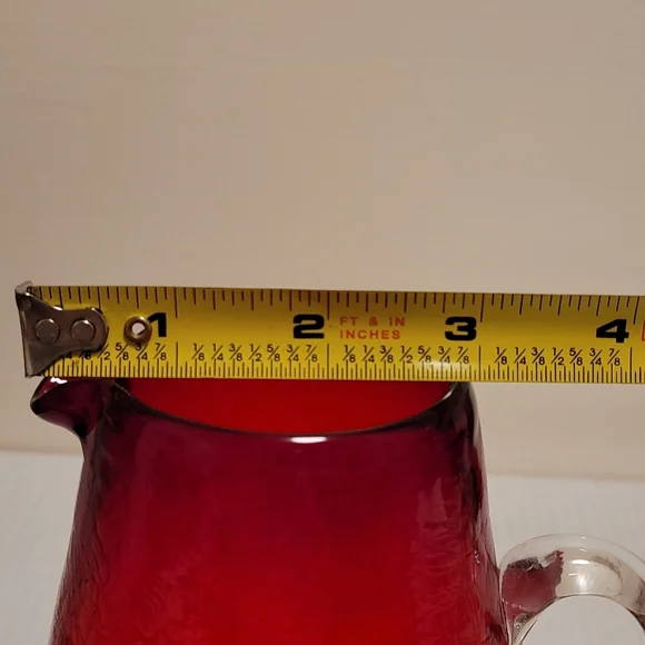 Vintage Hand Blown Ruby Red Crackled Glass Pitcher - Picture 15 of 16